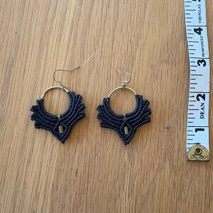 The Meraki Mint Macrame Earrings black and brass